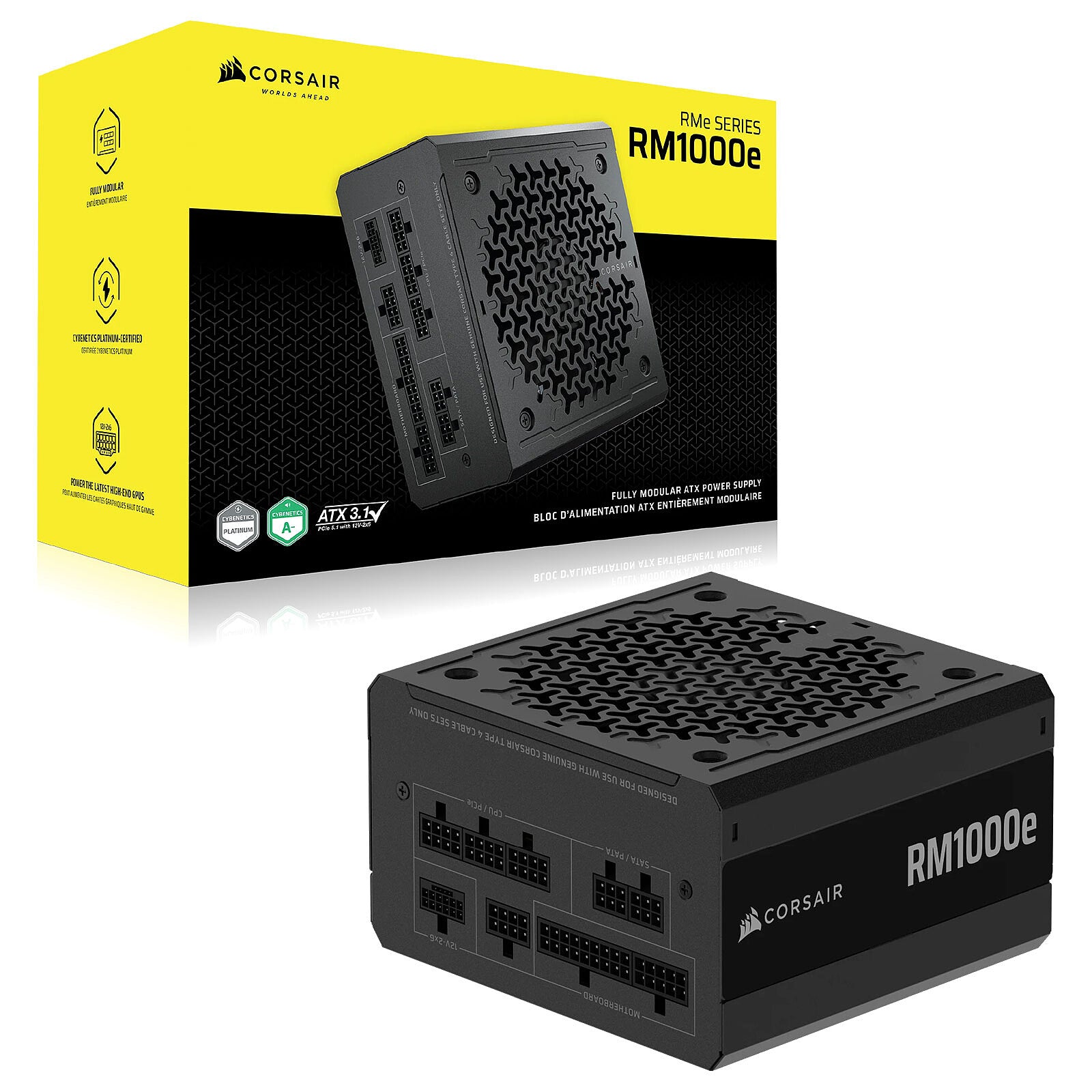 Corsair Alimentation PC RM1000e Fully Modular Ref: CP-9020297-EU Noir Image principale du produit