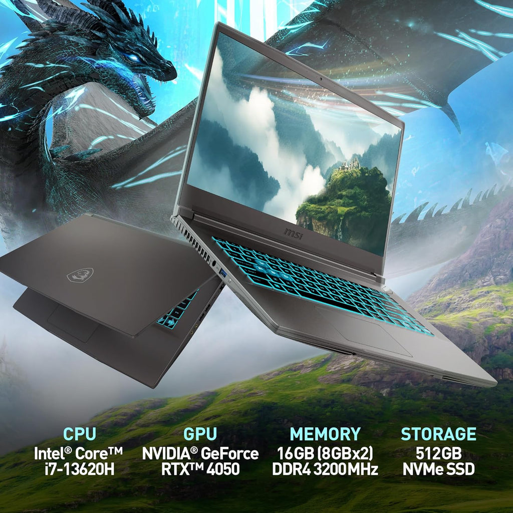 MSI-THIN-B13VE-2660XMA  15.6(144Hz)  i7-13620H  8GB2 DDR4  512GB SSD Gen 4  RTX 4050  FDOS